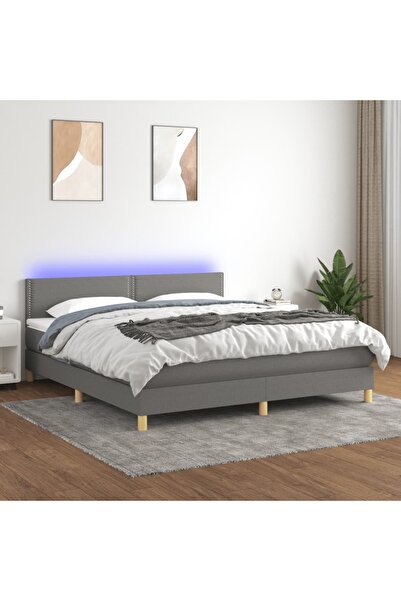 Concept Κρεβάτι με ελατήρια, στρώμα και LED, σκούρο γκρι, 160x200 cm, ύφασμα