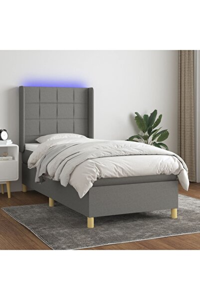 Concept Κρεβάτι με ελατήρια, στρώμα και LED, σκούρο γκρι, 100x200 cm, ύφασμα
