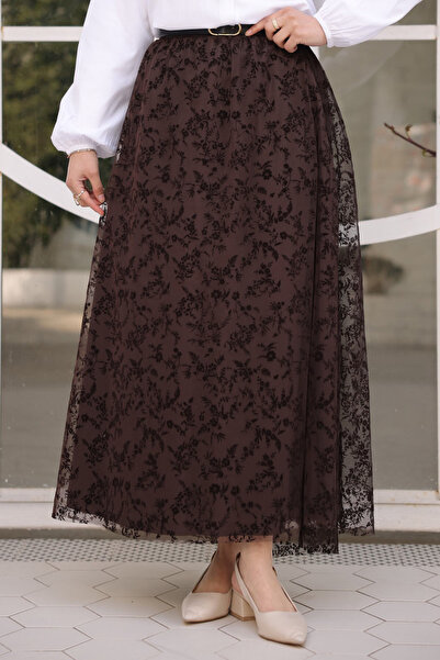 İmajButik Brown Bel Belt in Lined Flock Tulle Skirt