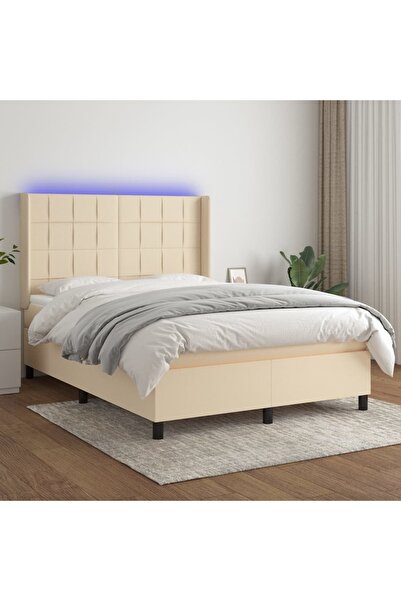 Concept Κρεβάτι με ελατήρια, στρώμα και LED, κρεμ, 140x200 cm, ύφασμα