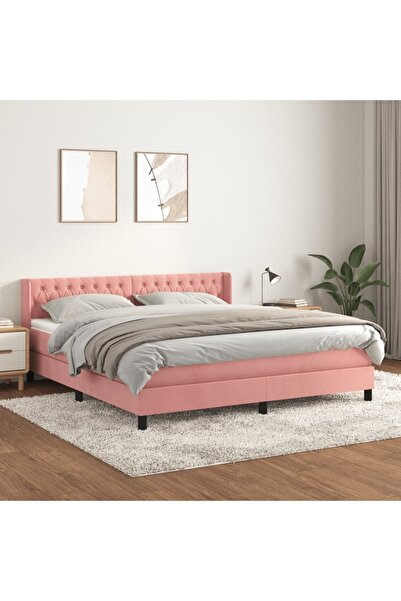 Concept Pat box spring cu saltea, roz, 160x200 cm, catifea
