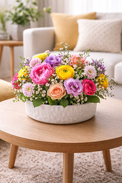 ÖZLEMKAYMAZ طبق تقديم متعدد الأغراض من السيراميك الحجري ذو حواف بيضاء ذو ملمس...