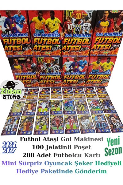 Futbol Ateşi 2026-2027 Gol Makinesi 100 Poşet 200 Adet Futbolcu Kartı Oyuncak Ve Şeker Hediyeli Set