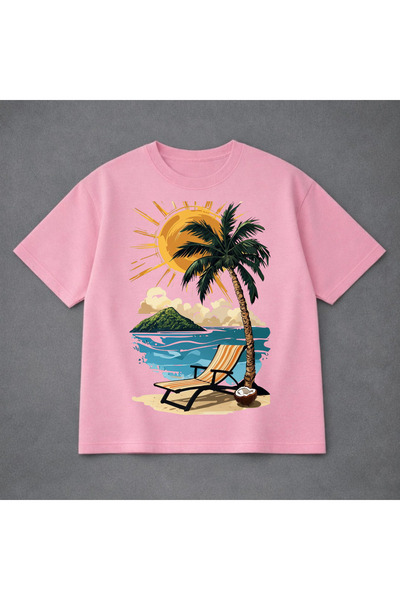 VODEXA Unisex Oversized T-Shirt Holiday B Printed 100% P Cotton T-Shirt Comfo...