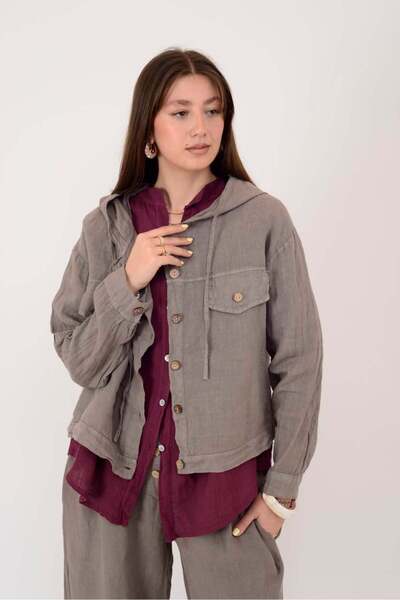 Park Moda 18131 Hooded Detail Linen Jacket