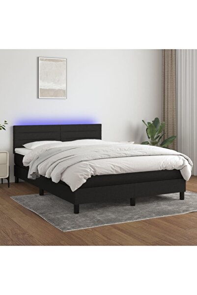 Concept Pat cu arcuri, saltea și LED, negru, 140x200 cm, textil