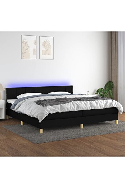 Concept Κρεβάτι με ελατήρια, στρώμα και LED, μαύρο, 200x200 cm, ύφασμα