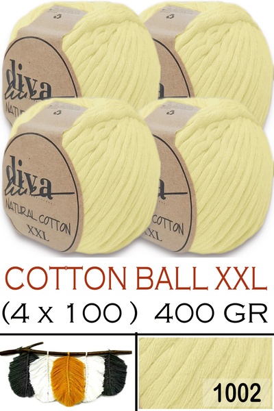 Diva İplik Bumbac natural XXL - 4 mm, șuvițe de macrameu fire - 1002 Galben m...