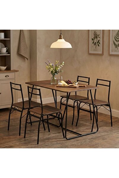 Selgot Set de masă cu 4 scaune pentru living, bucătărie, PARIS, culoare maro ...