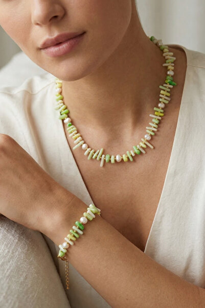 PETEK AKSESUAR Dal Mercan Natural Stone Baroque Pearl Necklace and Bracelet