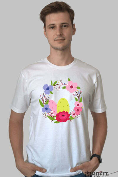 GILDAN Happy Easter T-Shirt Crown Decorated With Eggs And Flowers