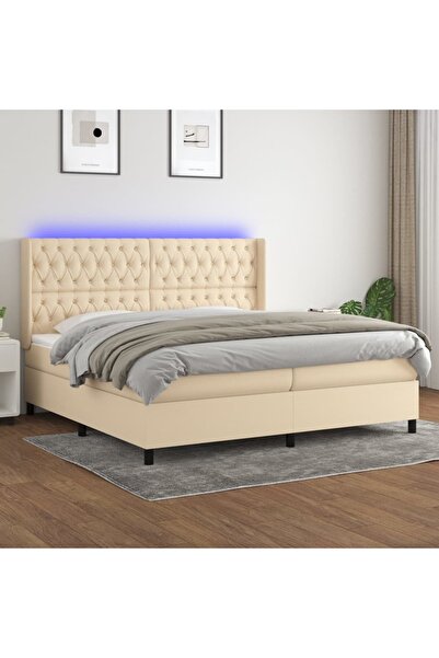 Concept Pat cu arcuri, saltea și LED, crem, 200x200 cm, textil
