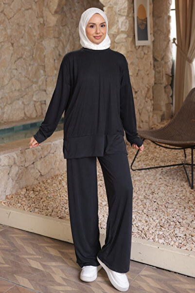 İmajButik modal seturi de tunică neagră cu manșete și pantaloni