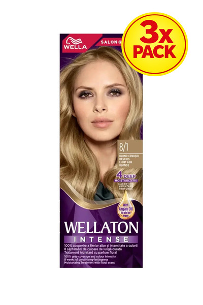 Wellaton Pachet 3 vopsele de păr permanente 8/1 Blond deschis cenușiu, 110 ml