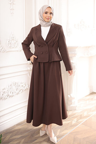 İmajButik Brown Jacket Skirt Suit