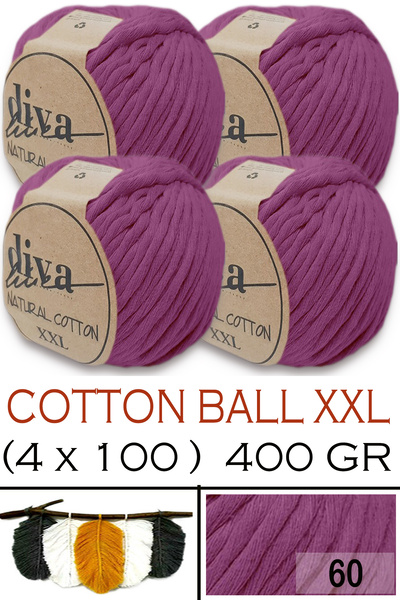 Diva İplik Bumbac natural XXL - 4 mm, șuvițe de macrameu fire, care se pot îm...