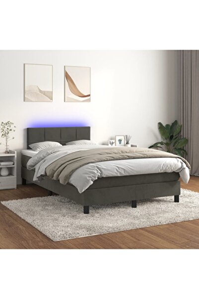 Concept Pat cu arcuri, saltea și LED, gri închis, 120x200 cm, catifea