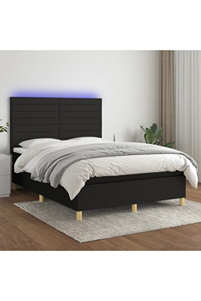 Concept Pat cu arcuri, saltea și LED, negru, 140x190 cm, textil