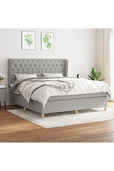 Concept Pat continental cu saltea, gri deschis, 160x200 cm, textil