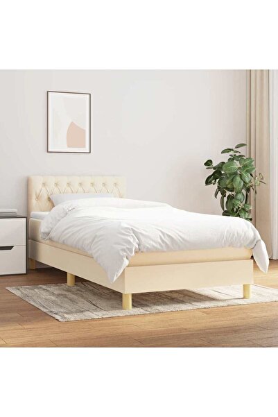 Concept Pat box spring cu saltea, crem, 90x190 cm, textil