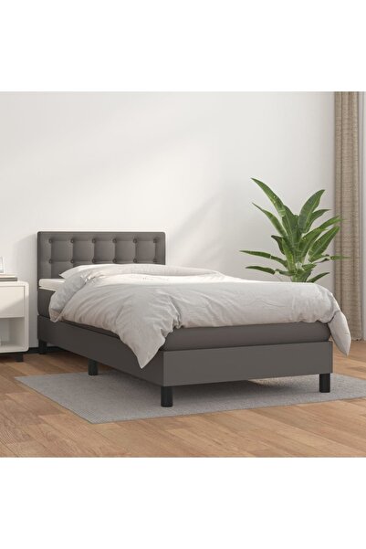Concept Pat box spring cu saltea, gri, 80x200 cm, piele ecologică