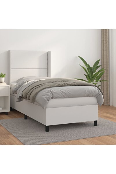 Concept Pat box spring cu saltea, alb, 100x200 cm, piele ecologică