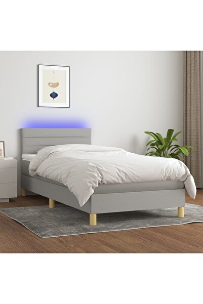 Concept Κρεβάτι με ελατήρια, στρώμα και LED, ανοιχτό γκρι, 90x190 cm, ύφασμα