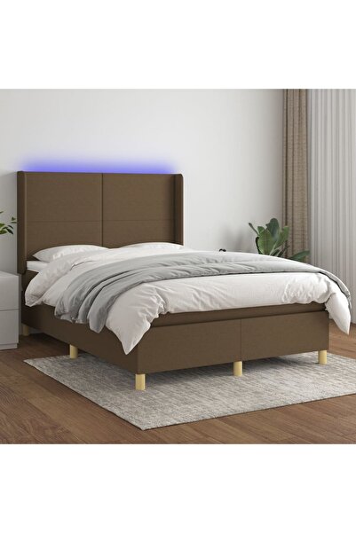 Concept Κρεβάτι με ελατήρια, στρώμα και LED, σκούρο καφέ, 140x190 cm, ύφασμα