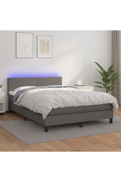 Concept Pat cu arcuri, saltea și LED, gri, 140x200 cm, piele