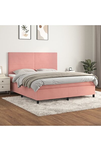 Concept Pat box spring cu saltea, roz, 180x200 cm, catifea