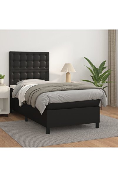 Concept Pat box spring cu saltea, negru, 80x200 cm, piele ecologică