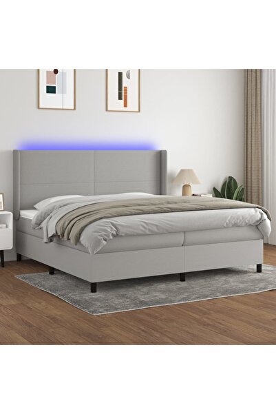 Concept Κρεβάτι με ελατήρια, στρώμα και LED, ανοιχτό γκρι, 200x200 cm, ύφασμα