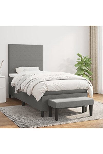 Concept Pat box spring cu saltea, gri închis, 100x200 cm, textil