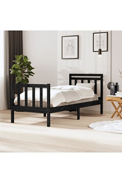 Concept Cadru de pat Small Single 2FT6, negru, 75x190 cm lemn masiv