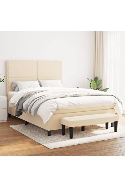 Concept Pat continental cu saltea, crem, 140x200 cm, material textil