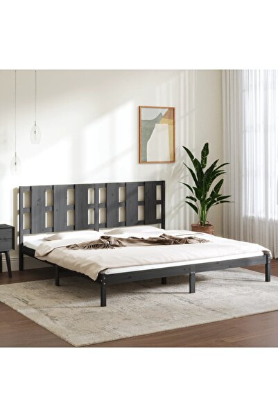 Concept Σκελετός κρεβατιού, γκρι, 200x200 εκ., μασίφ ξύλο πεύκου