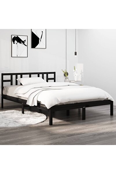 Concept Σκελετός κρεβατιού, μαύρο, 140x190 cm, μασίφ ξύλο