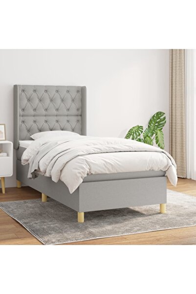 Concept Pat continental cu saltea, gri deschis, 80x200 cm, textil