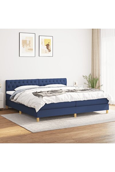 Concept Pat box spring cu saltea, albastru, 200x200 cm, textil