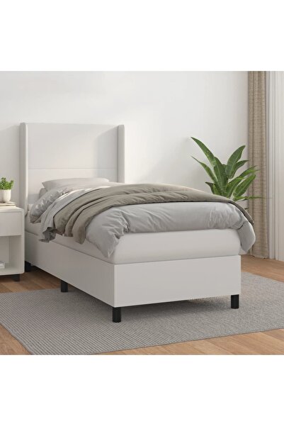 Concept Pat box spring cu saltea, alb, 80x200 cm, piele ecologică