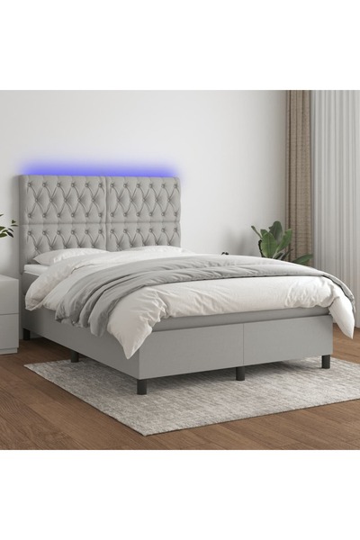 Concept Κρεβάτι με ελατήρια, στρώμα και LED, ανοιχτό γκρι, 140x190 cm, ύφασμα