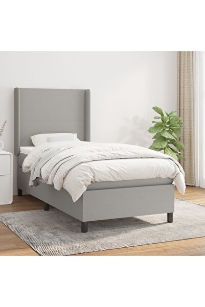 Concept Pat box spring cu saltea, gri deschis, 90x190 cm, textil