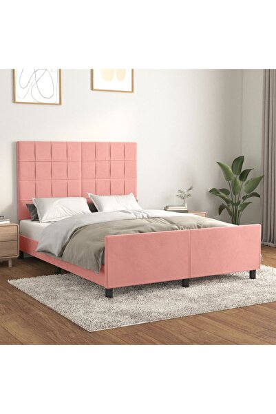 Concept Cadru de pat cu tăblie, roz, 140x200 cm, catifea