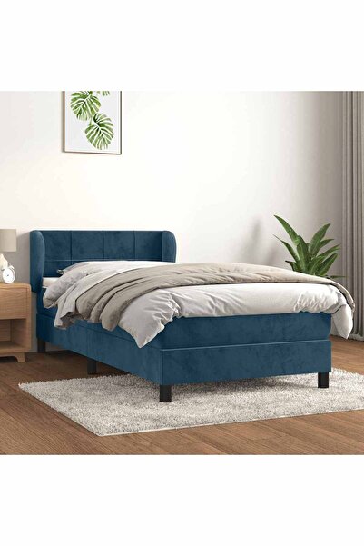 Concept Pat box spring cu saltea, albastru închis, 100x200 cm, catifea