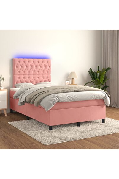 Concept Pat continental cu saltea & LED, roz, 120x200 cm, catifea