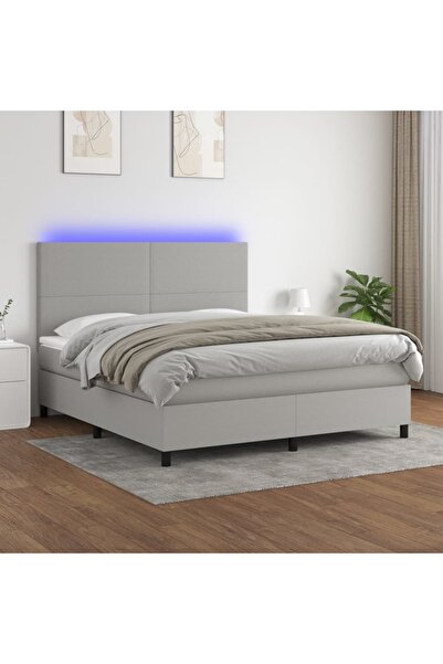 Concept Pat cu arcuri, saltea și LED, gri deschis, 160x200 cm, textil