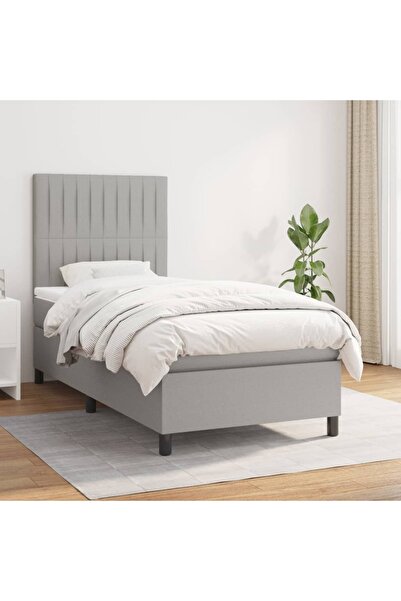 Concept Pat box spring cu saltea, gri deschis, 90x190 cm, textil