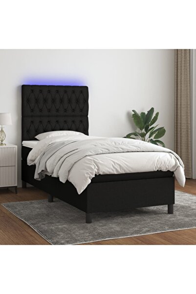 Concept Κρεβάτι με ελατήρια, στρώμα και LED, μαύρο, 90x190 cm, ύφασμα