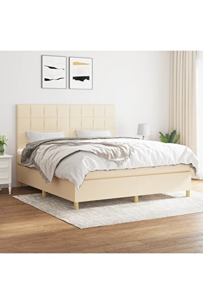 Concept Pat box spring cu saltea, crem, 160x200 cm, material textil