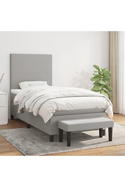 Concept Pat box spring cu saltea, gri deschis, 90x200 cm, textil